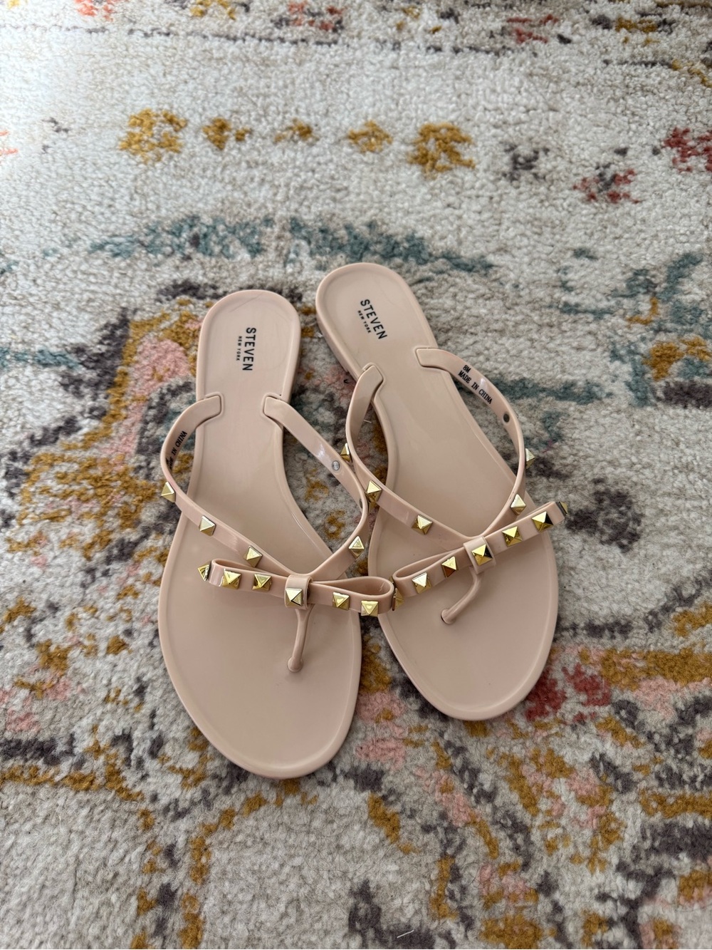 STEVEN by Steve Madden Studded Bow Jelly Thong Sandals